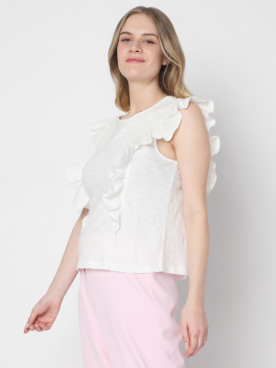 White Ruffle Top