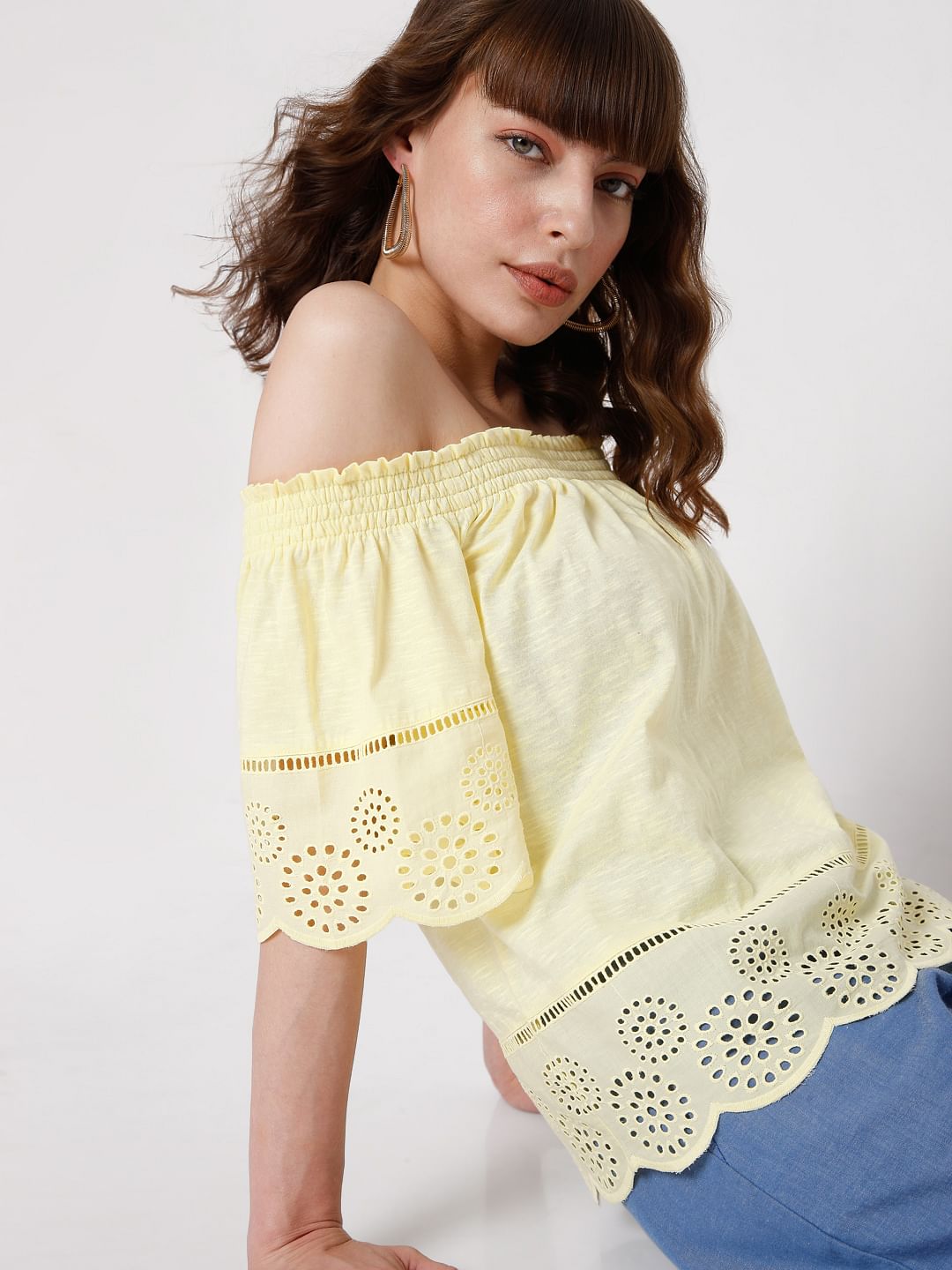 Yellow Schiffli Top