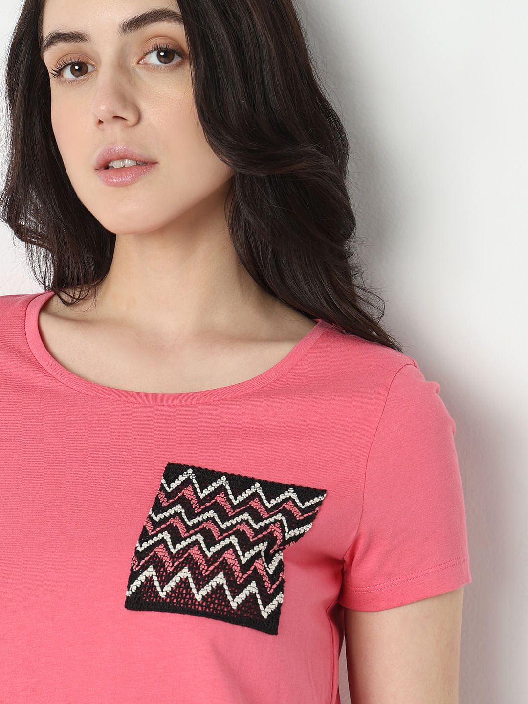 Pink Embroidered Pocket T-Shirt