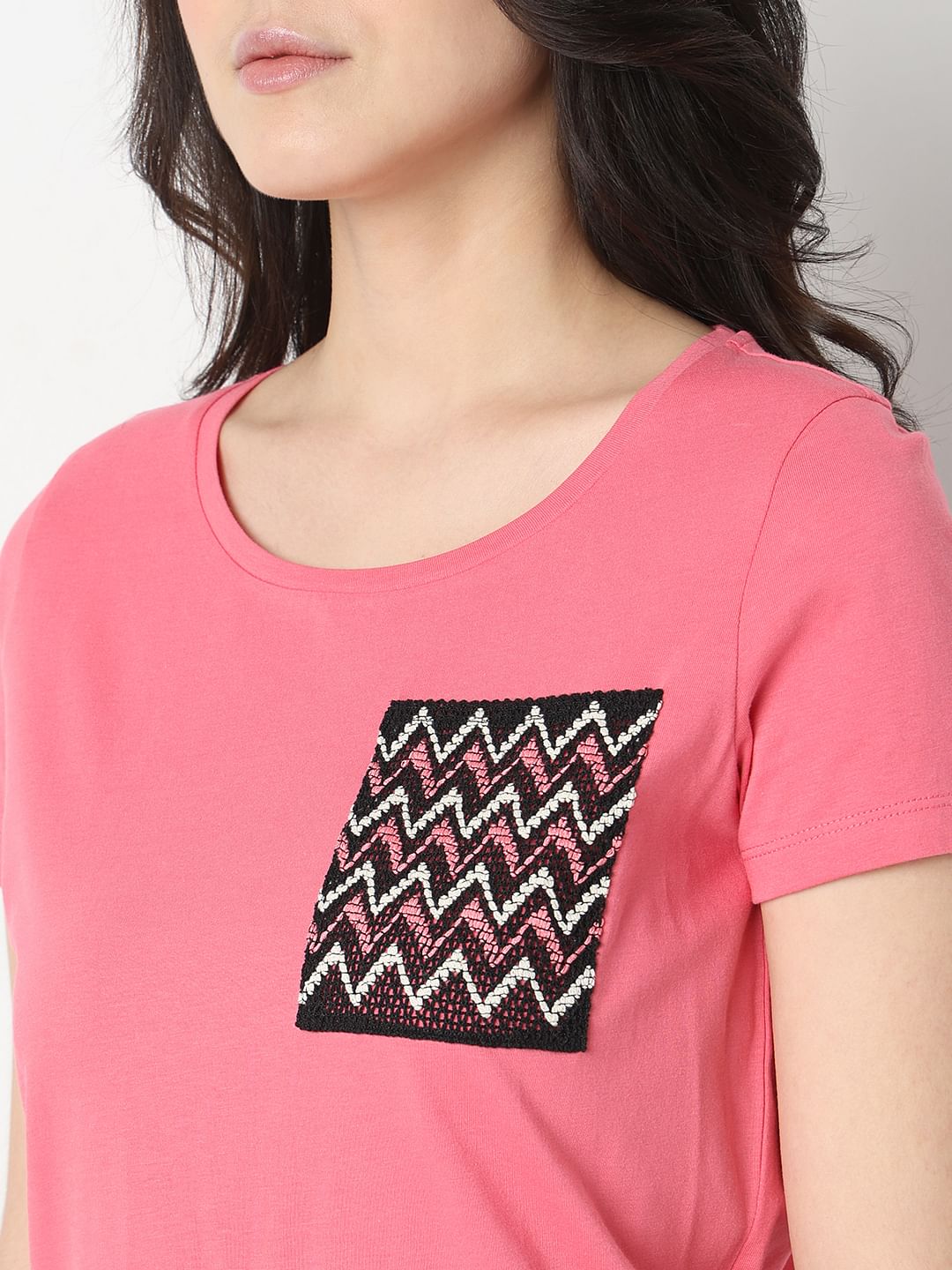 Pink Embroidered Pocket T-Shirt