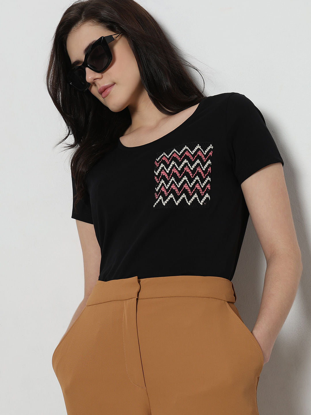 Black Embroidered Pocket T-Shirt