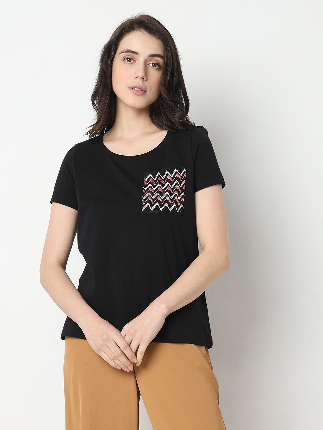 Black Embroidered Pocket T-Shirt