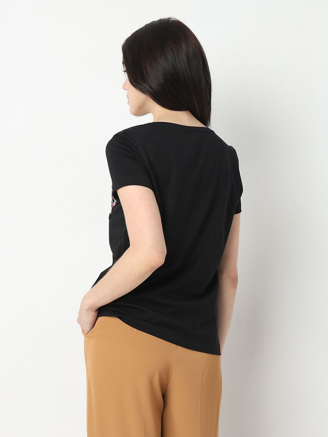 Black Embroidered Pocket T-Shirt