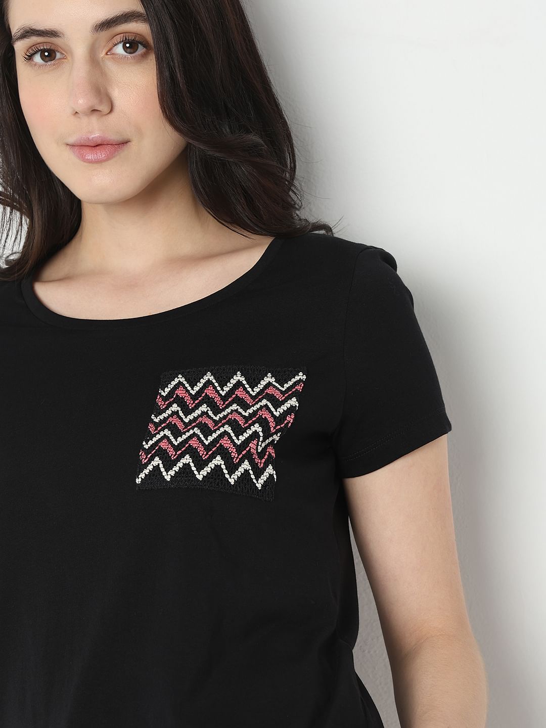 Black Embroidered Pocket T-Shirt