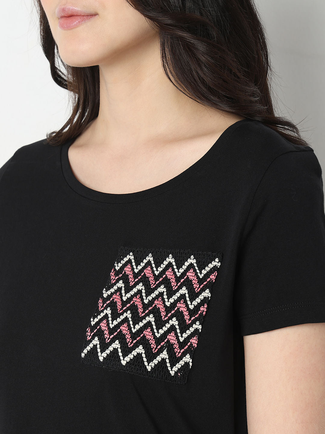 Black Embroidered Pocket T-Shirt