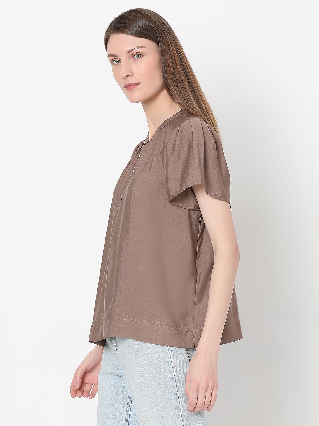 Brown Short Sleeves Top