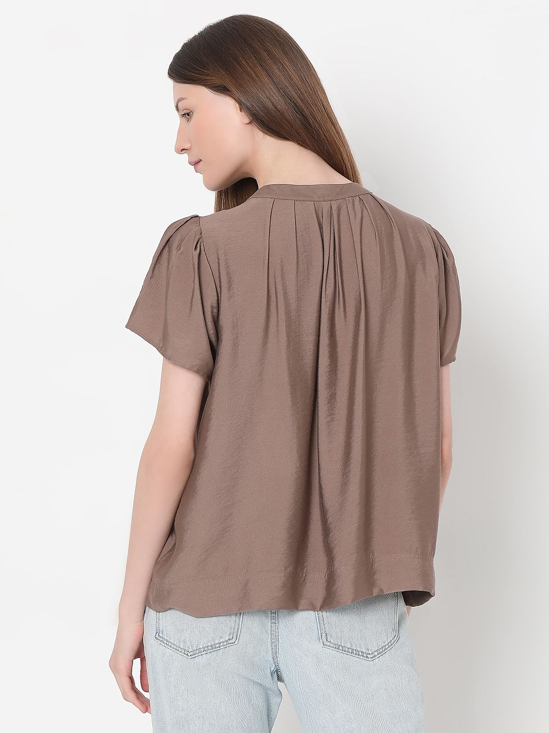 Brown Short Sleeves Top