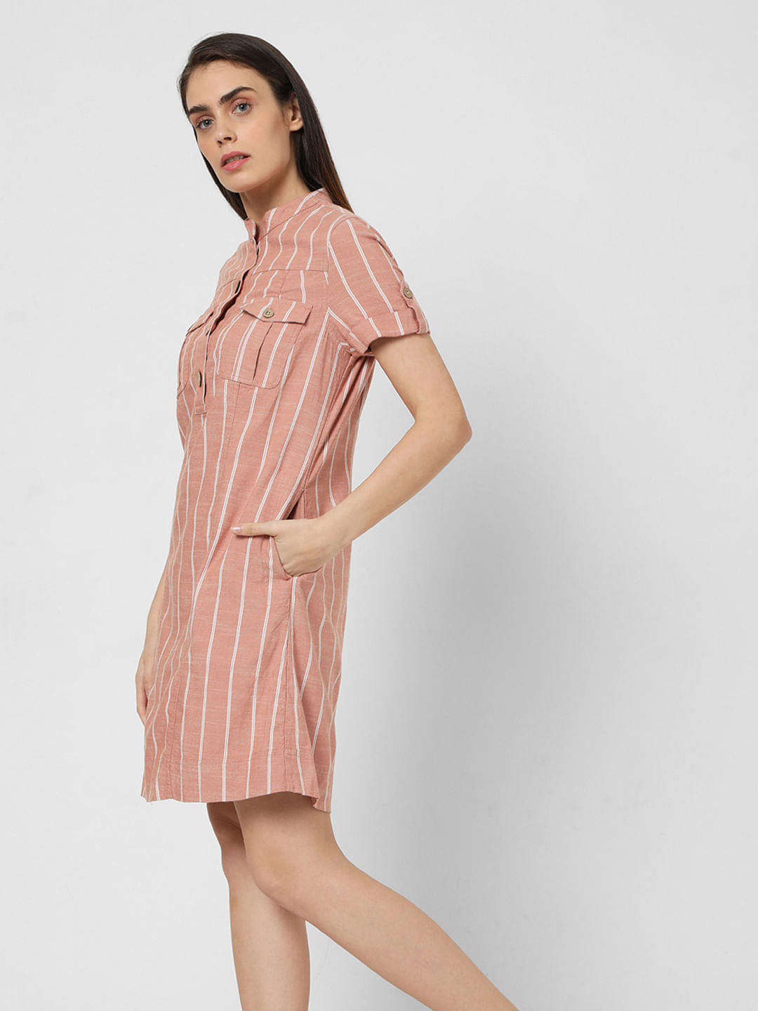 Pink Striped Shirt Dress