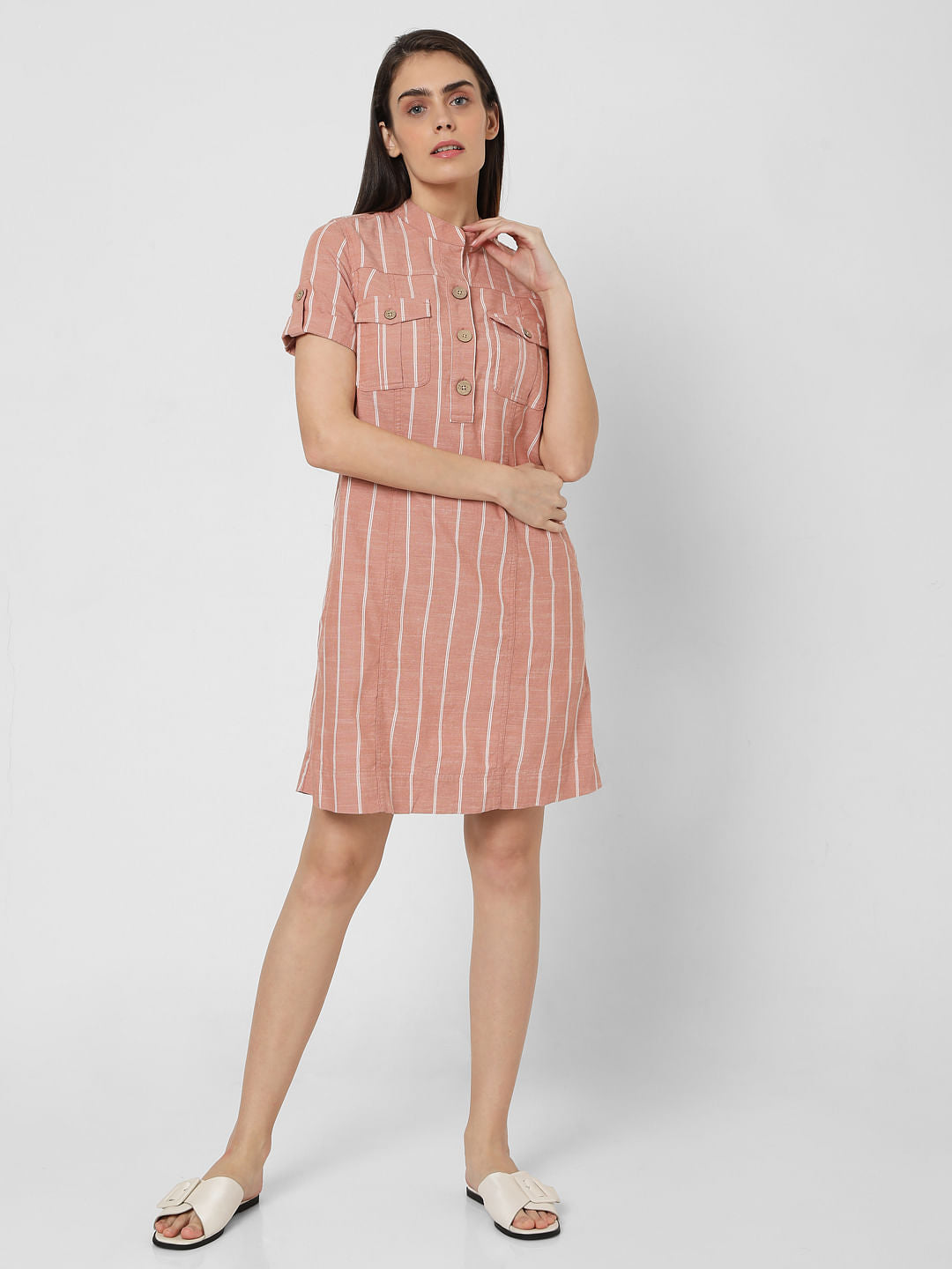 Pink Striped Shirt Dress