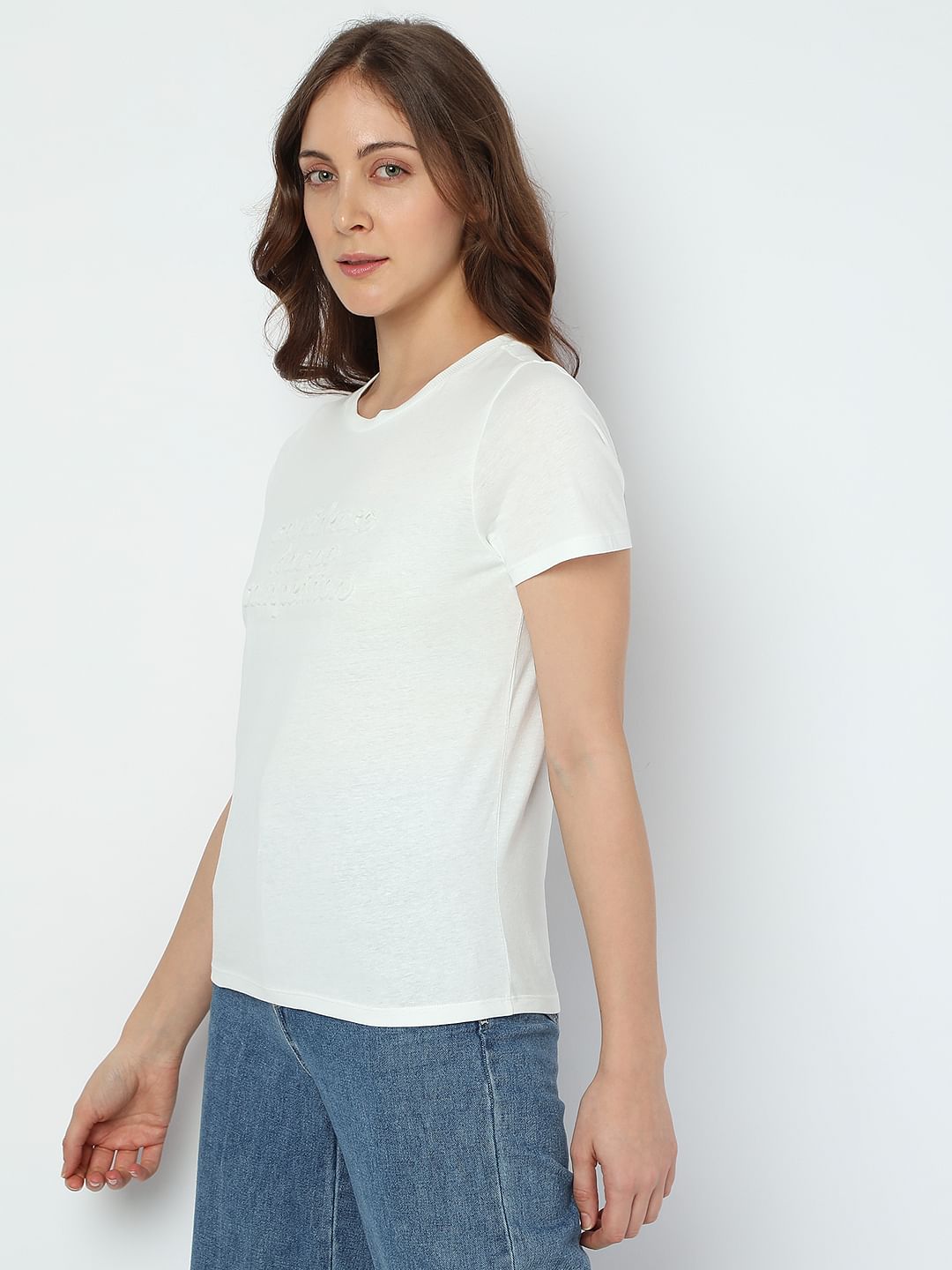 White Text Embossed T-Shirt