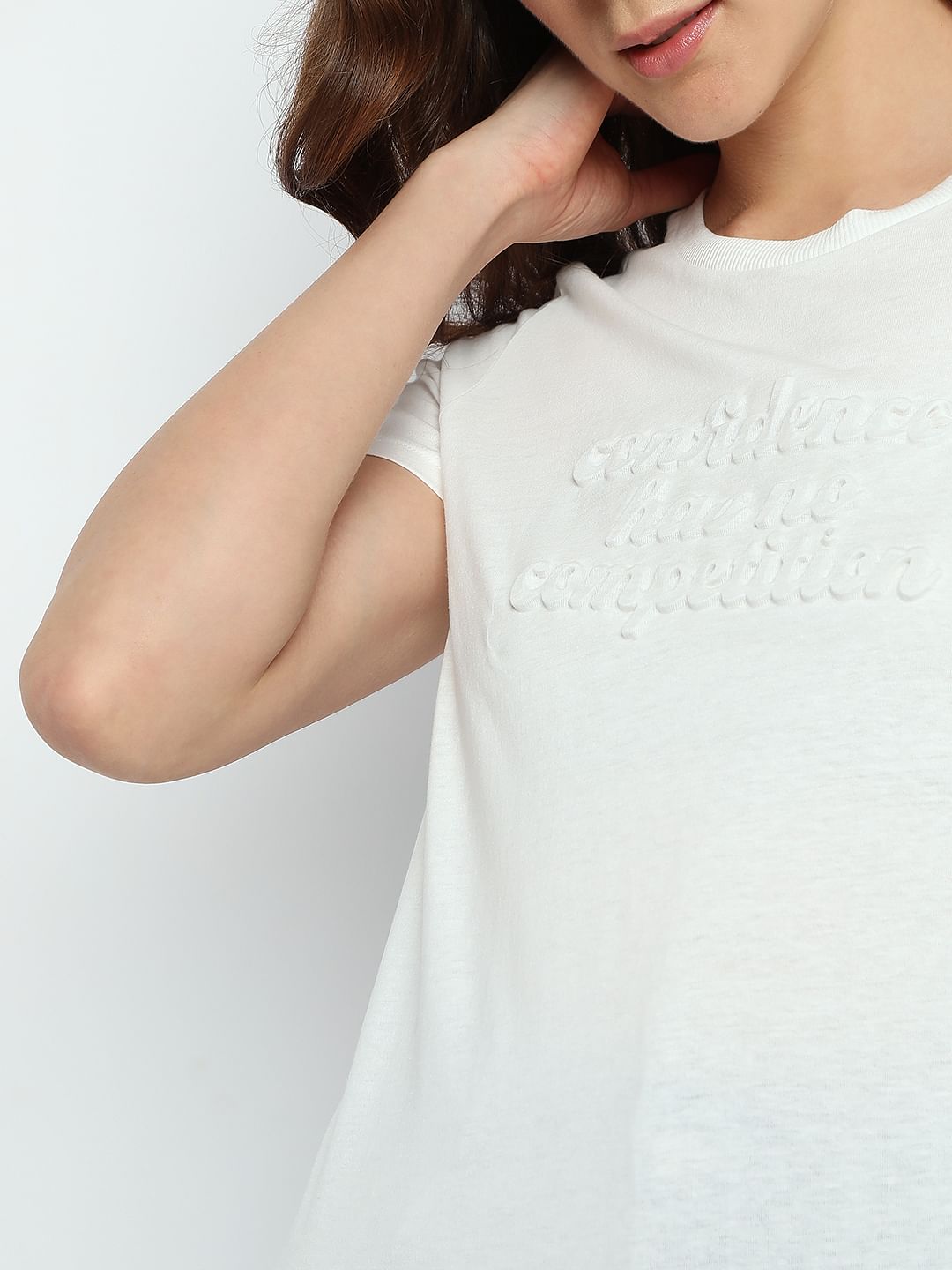 White Text Embossed T-Shirt