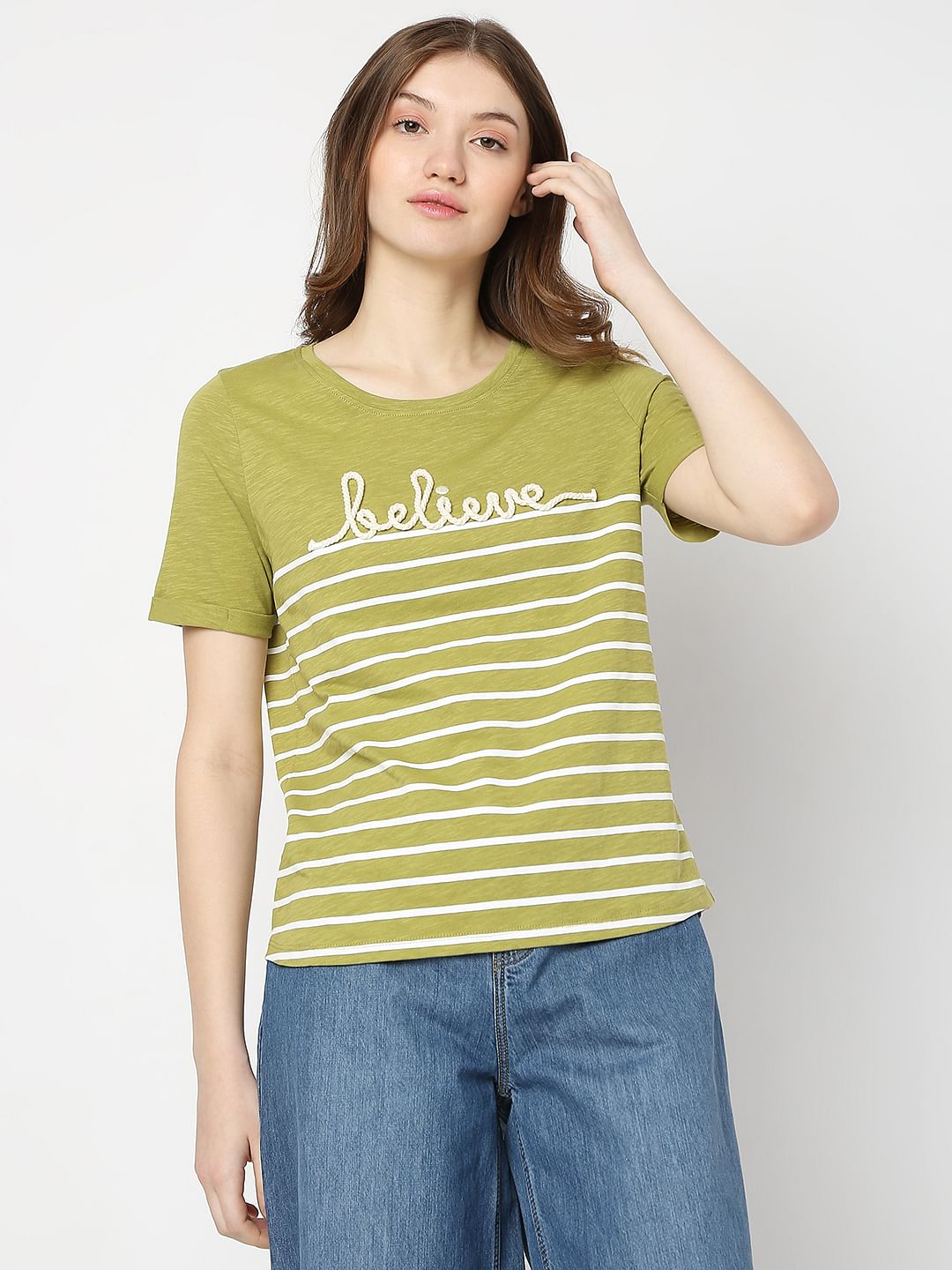 Green Embossed Logo Print T-Shirt