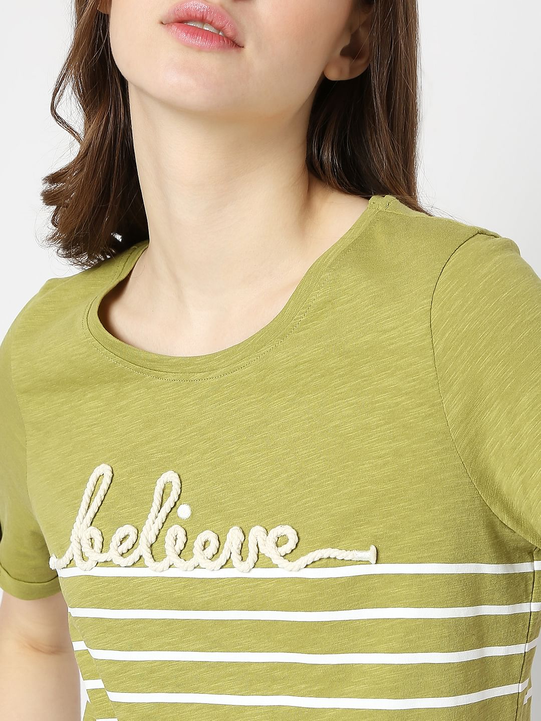 Green Embossed Logo Print T-Shirt