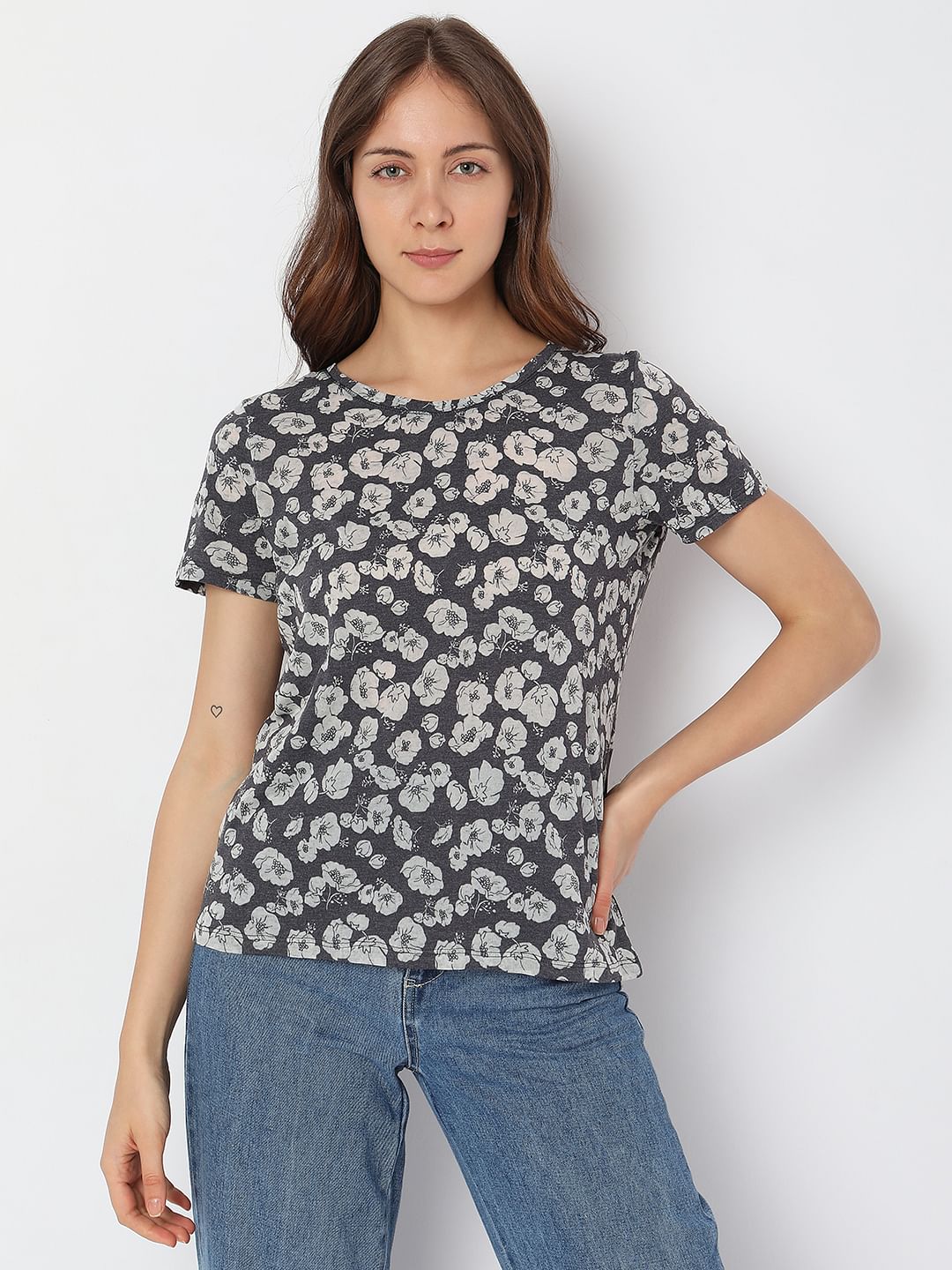 Blue Floral Print T-Shirt
