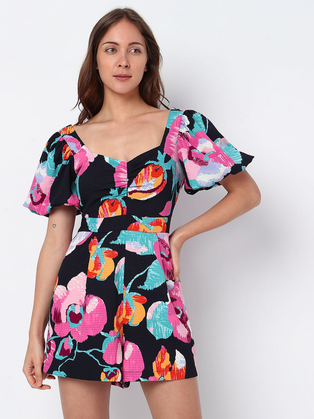 Black Floral Playsuit