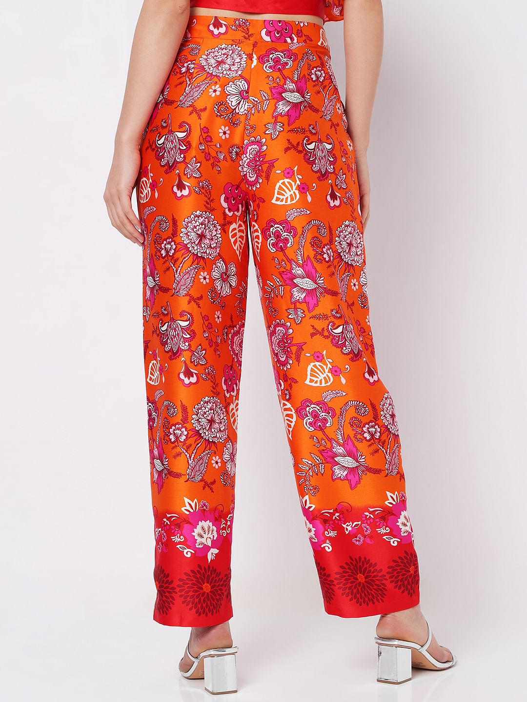Orange High Rise Floral Co-Ord Pants