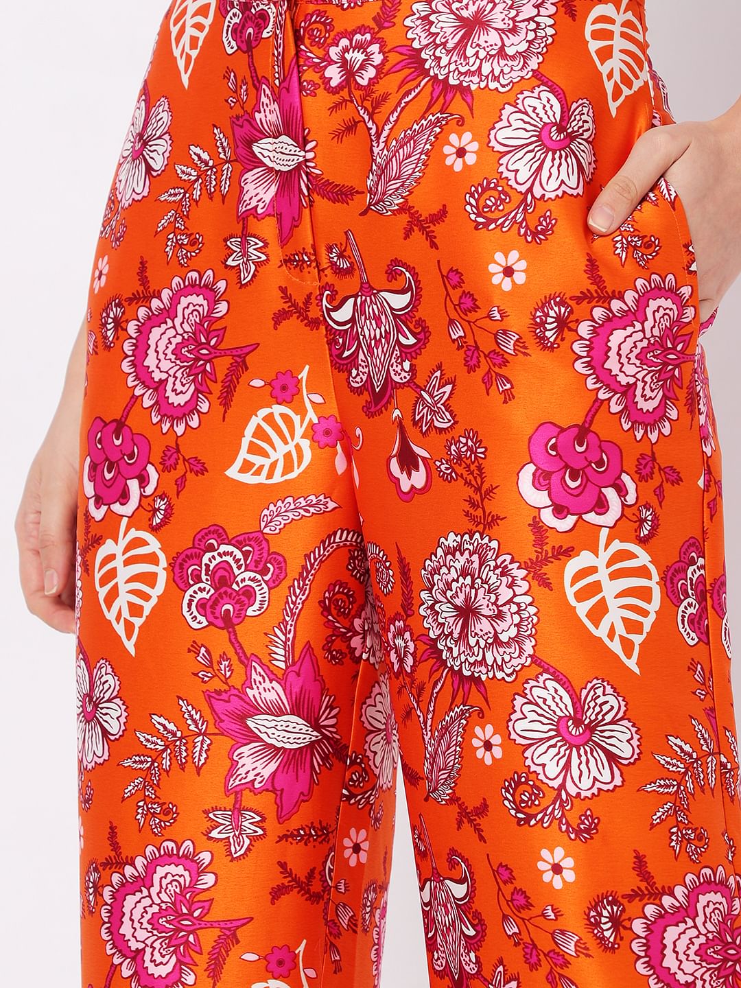 Orange High Rise Floral Co-Ord Pants