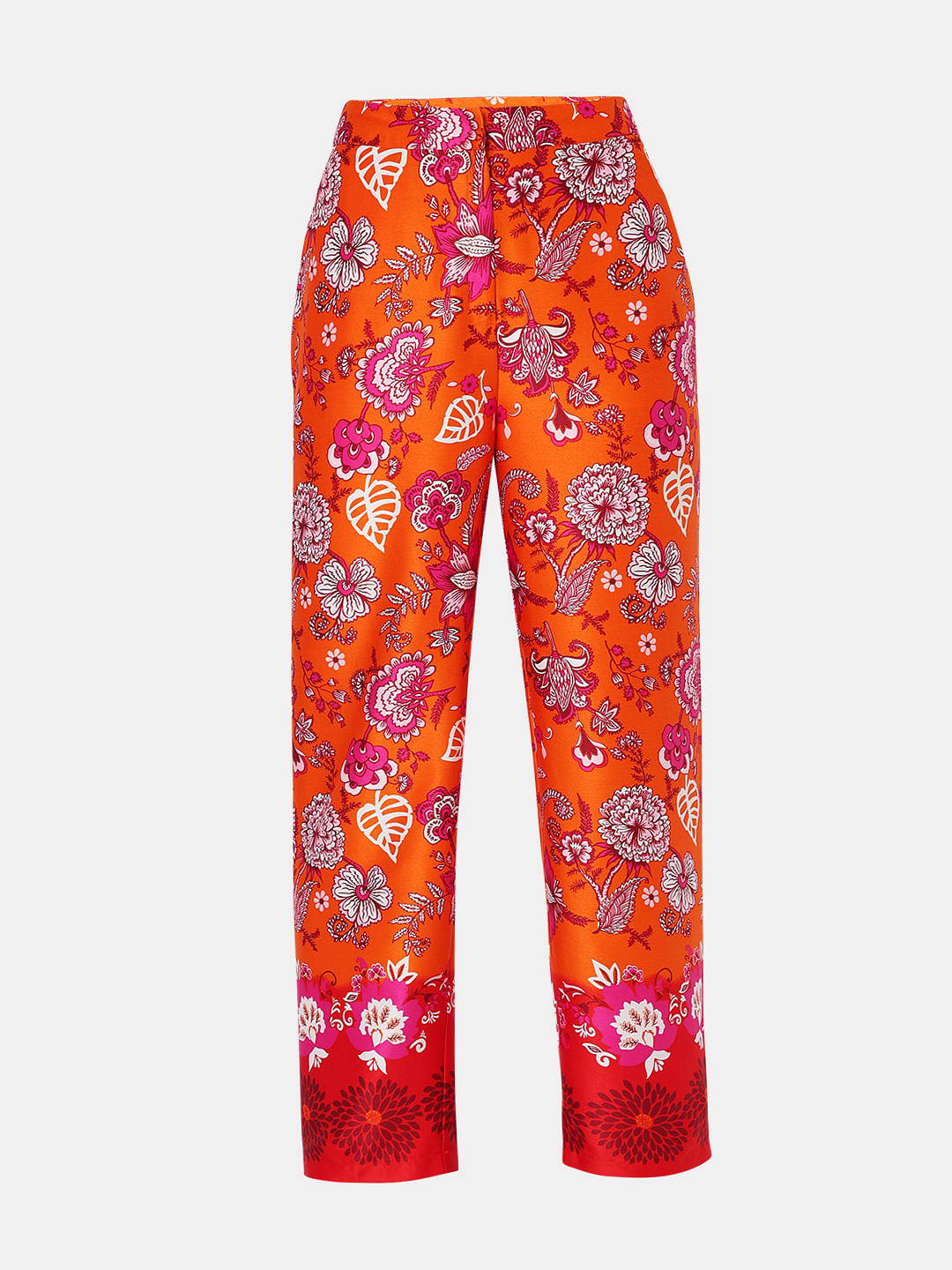 Orange High Rise Floral Co-Ord Pants