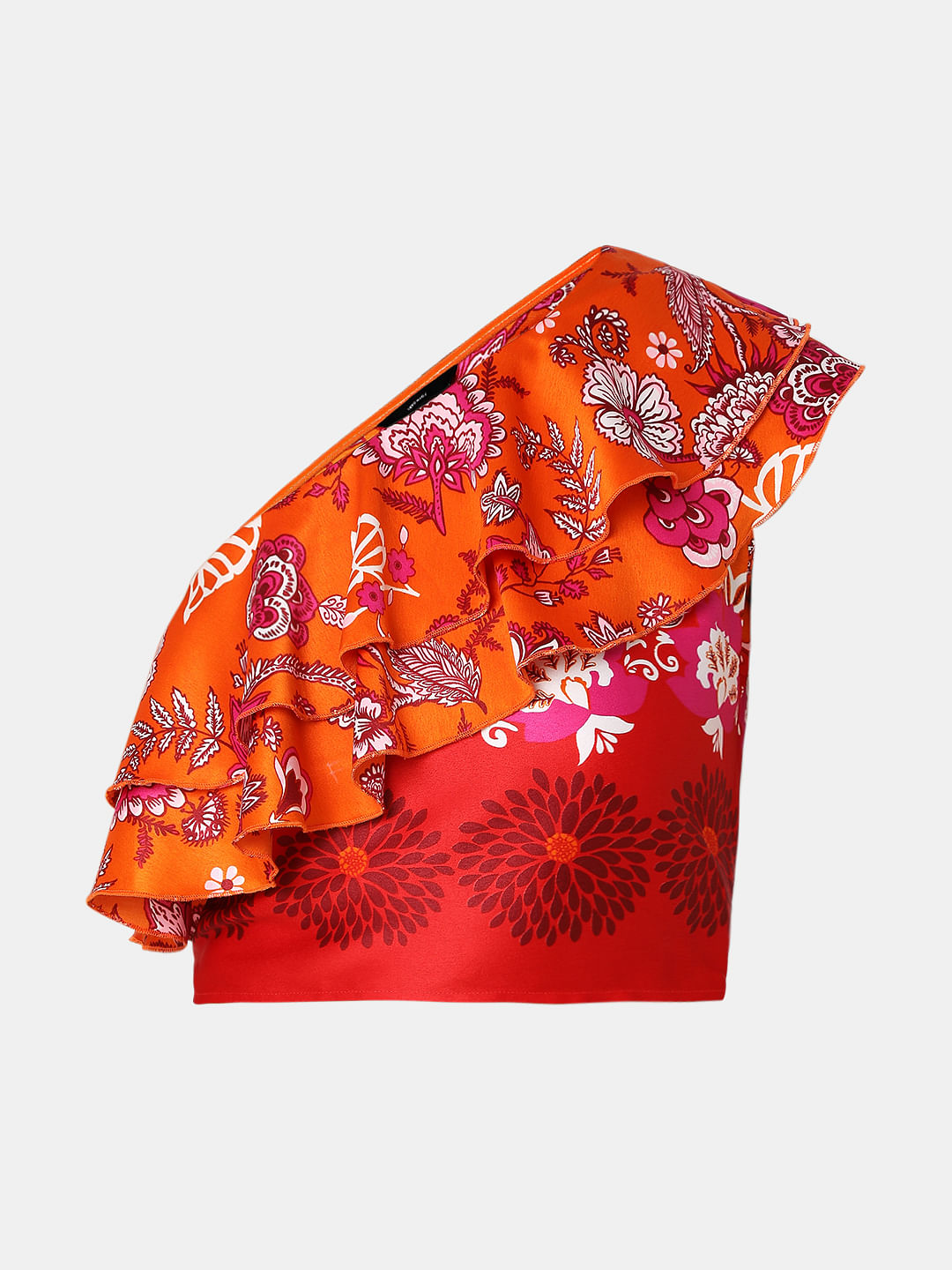 Orange Floral One-Shoulder Co-Ord Top