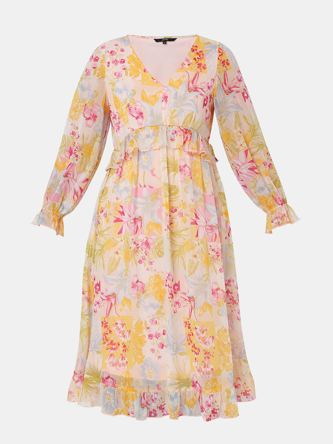 Beige Floral Midi Dress