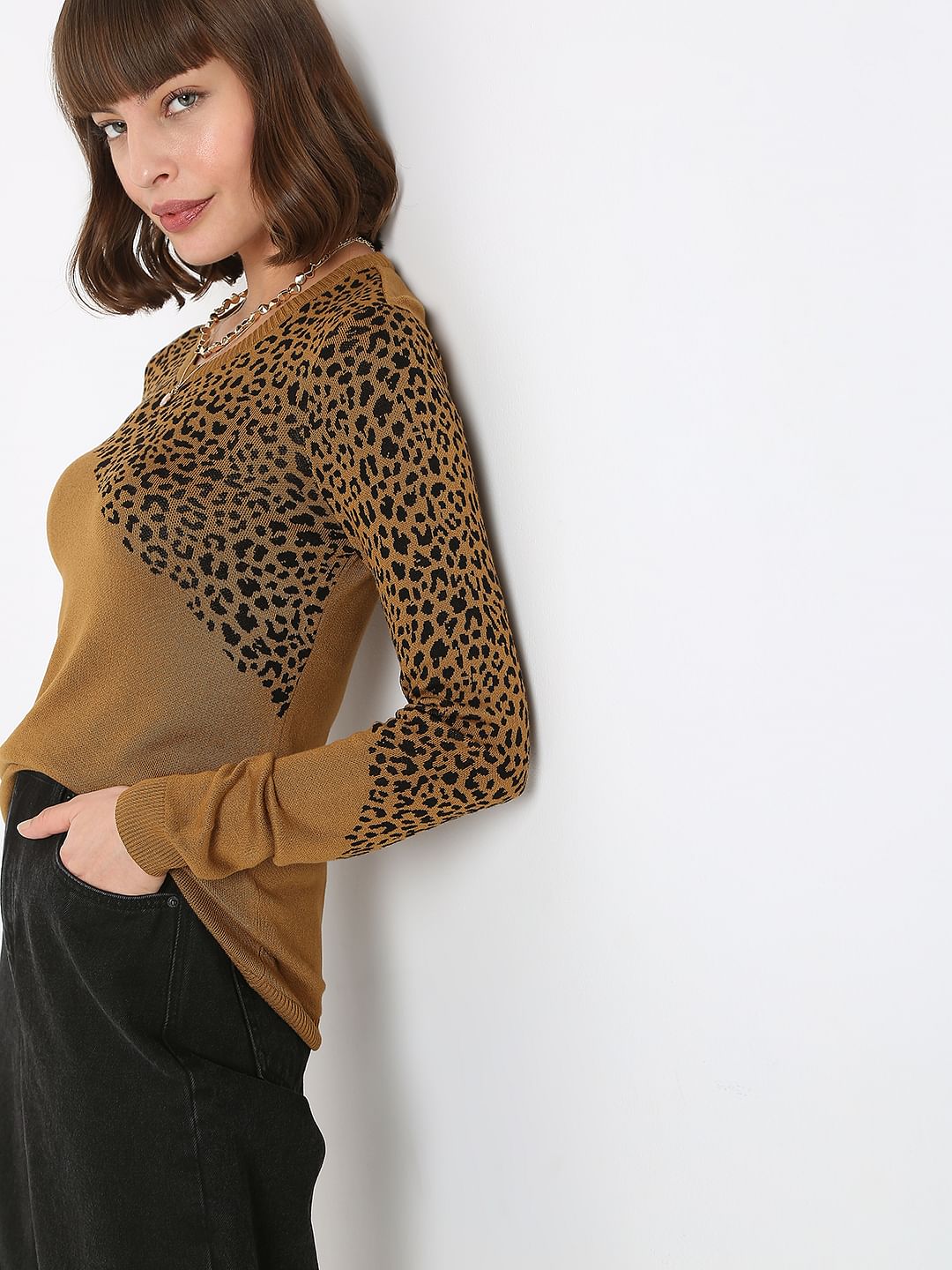 Brown Animal Print Pullover