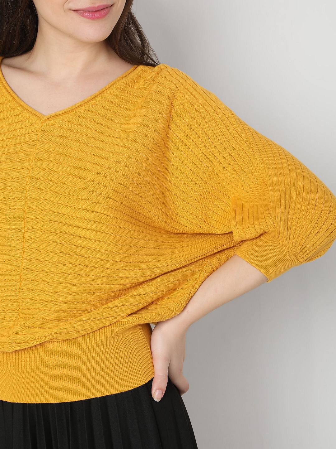 Yellow Dolman Sleeve Knit Top