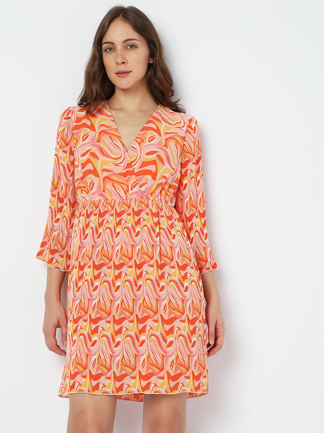 Orange Abstract Print Mini Dress