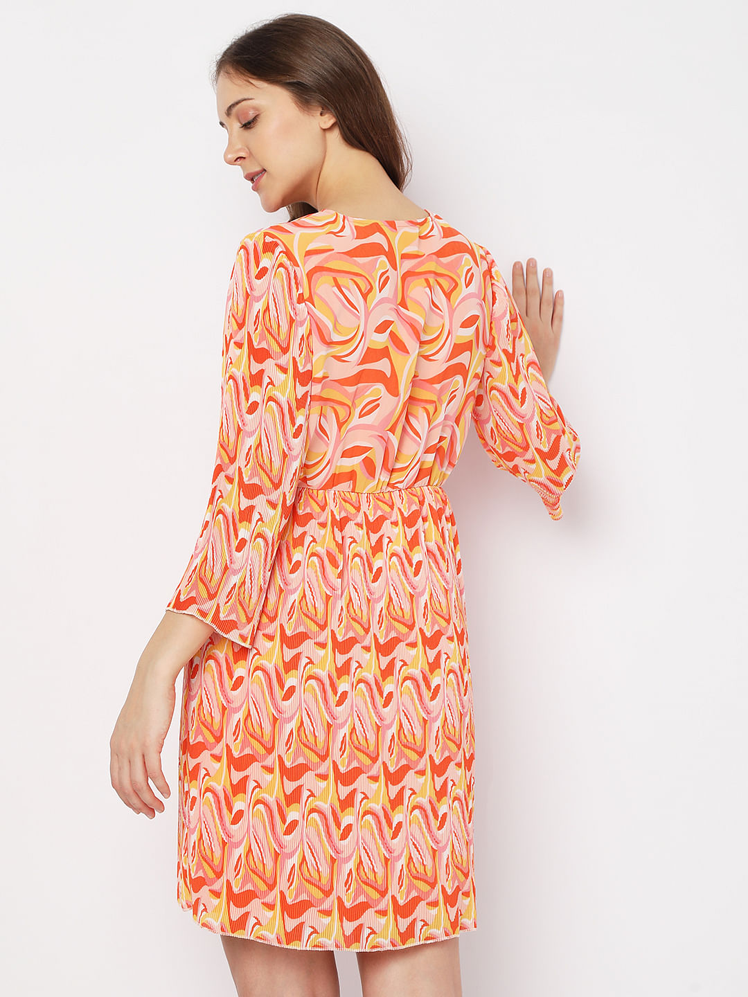 Orange Abstract Print Mini Dress