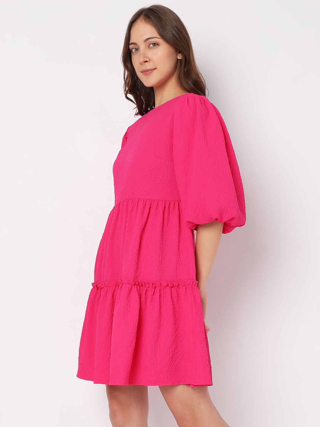 Pink Textured Tiered Dress