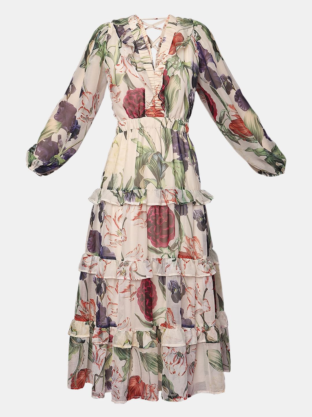 Marquee Beige Floral Print Midi Dress