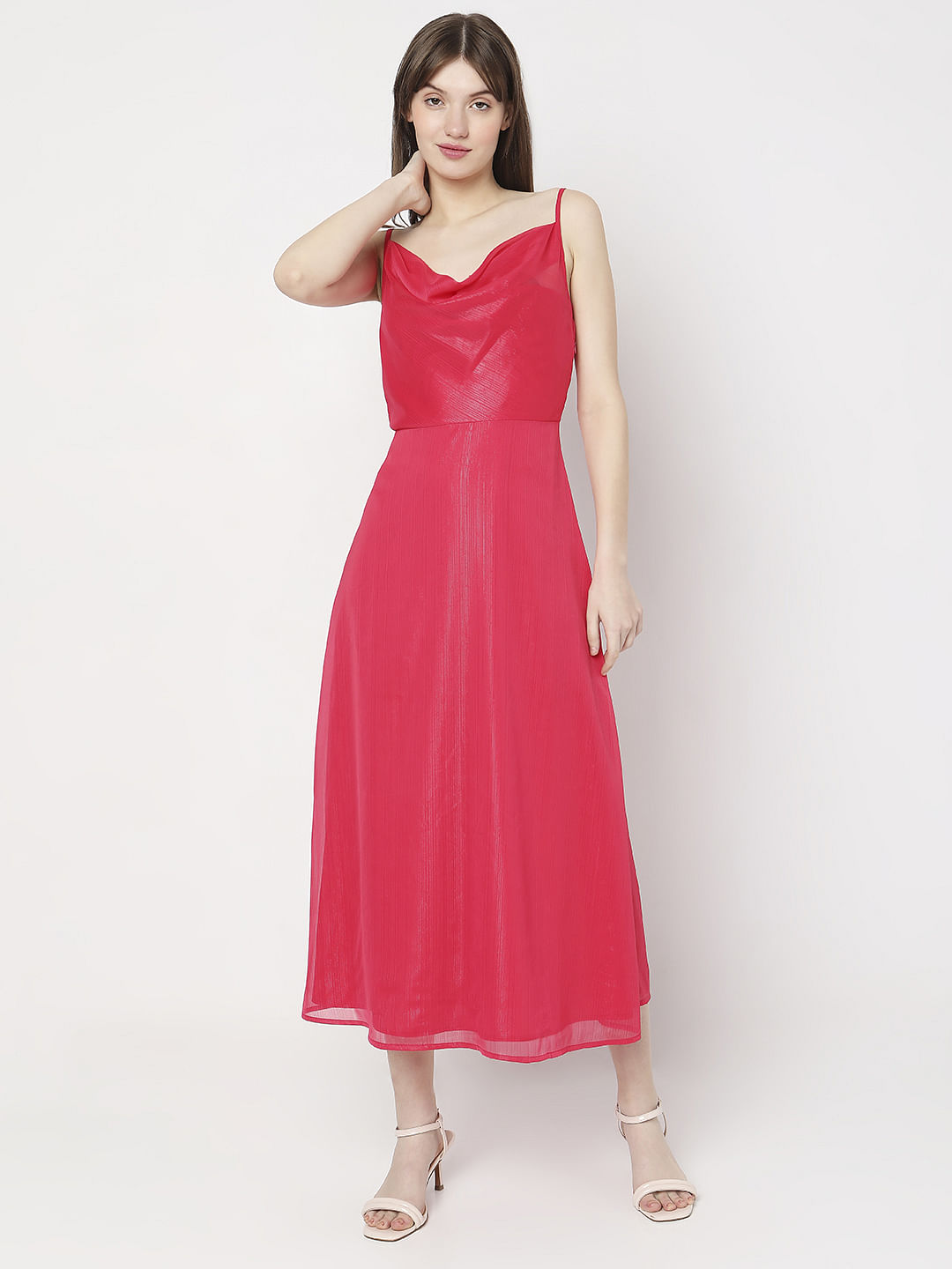 Red Cowl Neck Maxi Dress