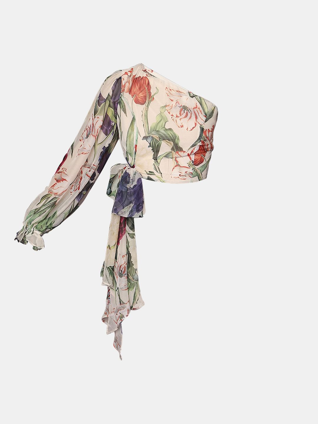 Marquee Beige Floral One-Shoulder Top