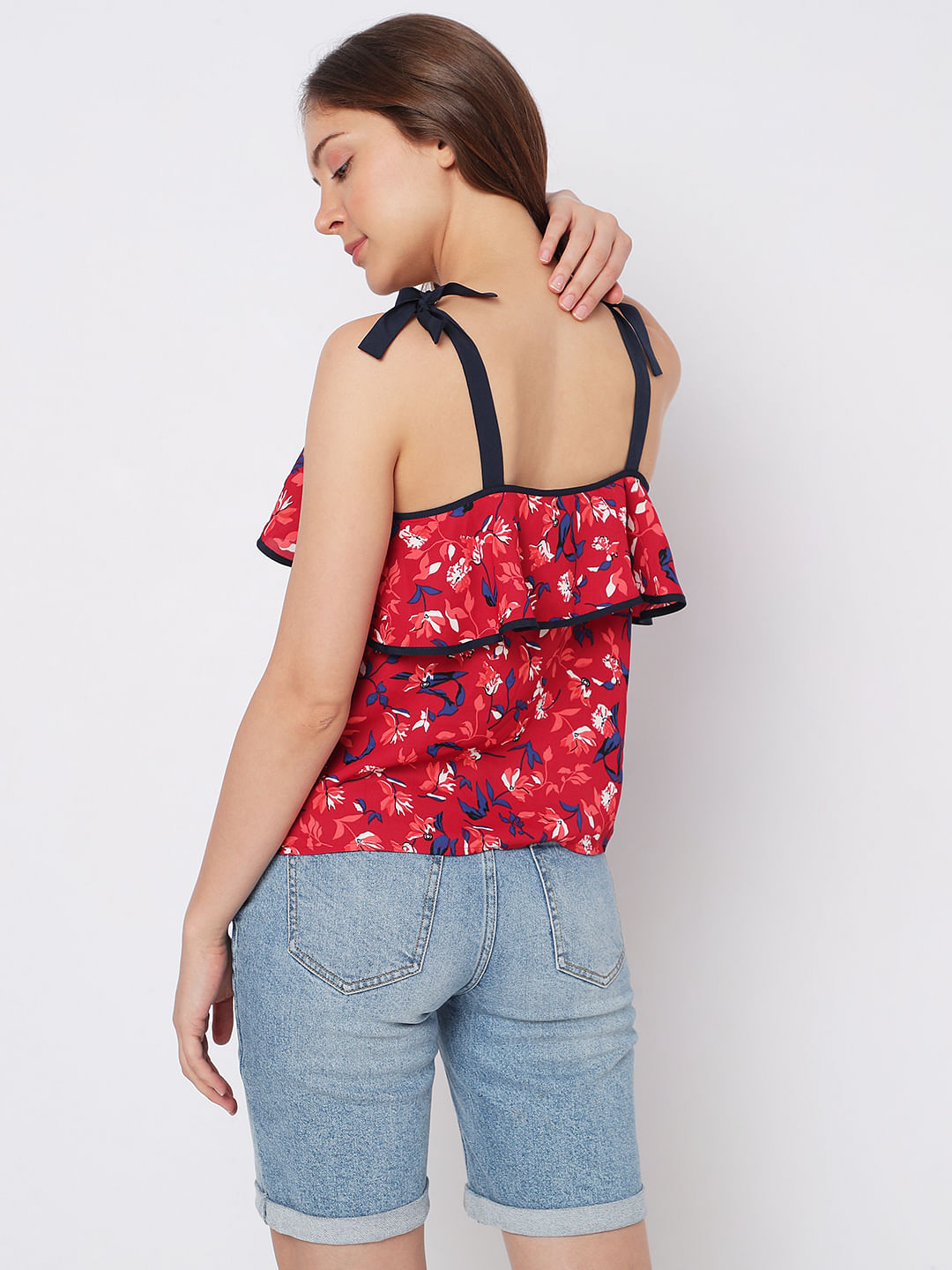Red Floral Tie-Up Top