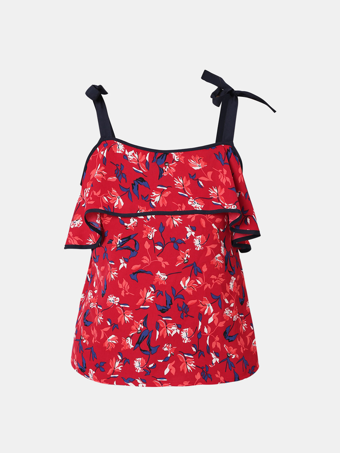 Red Floral Tie-Up Top