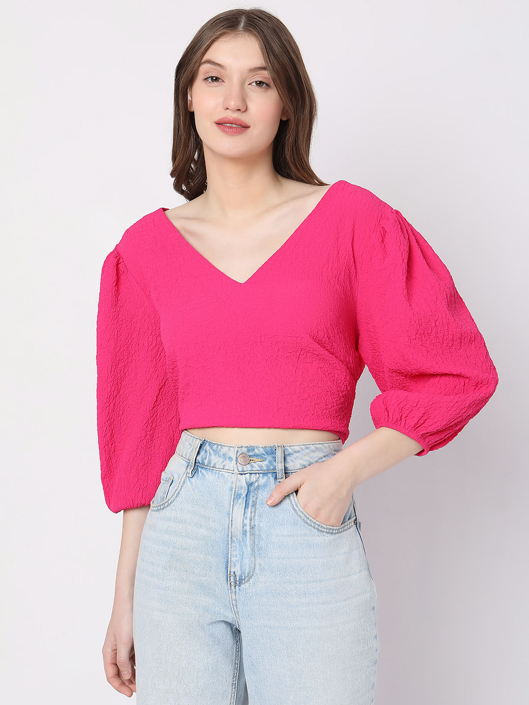 Pink Textured Crop Top