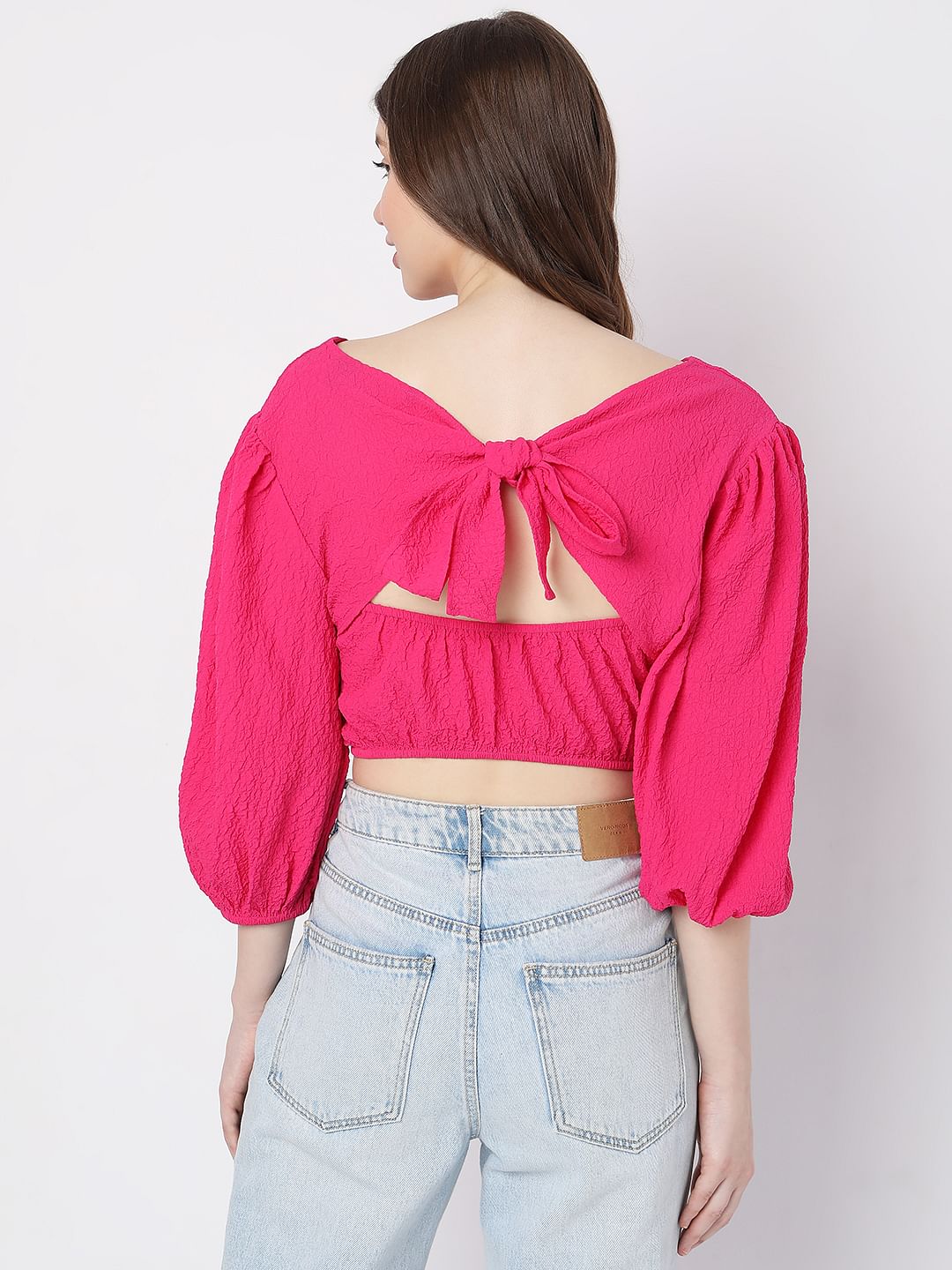 Pink Textured Crop Top