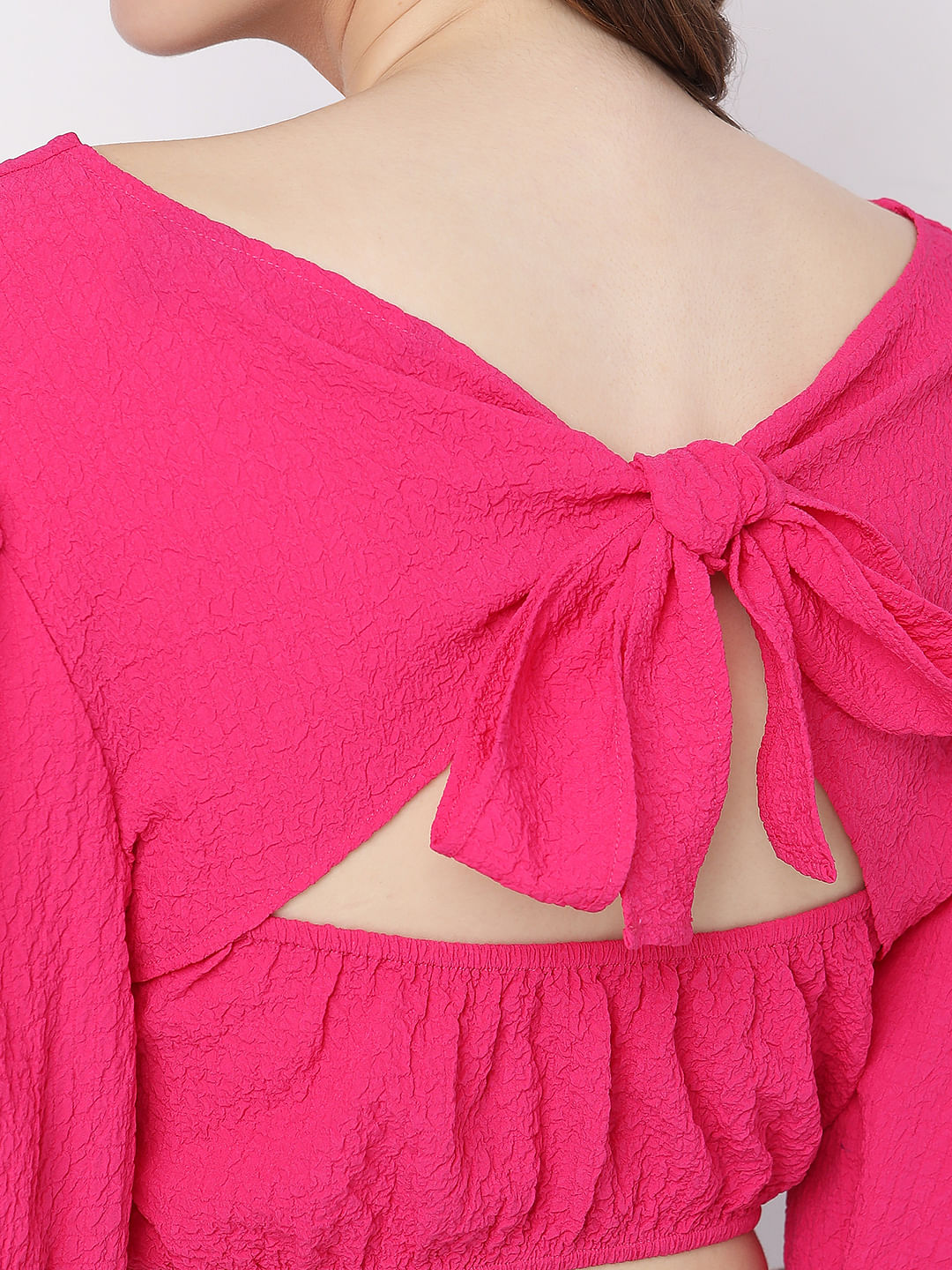 Pink Textured Crop Top
