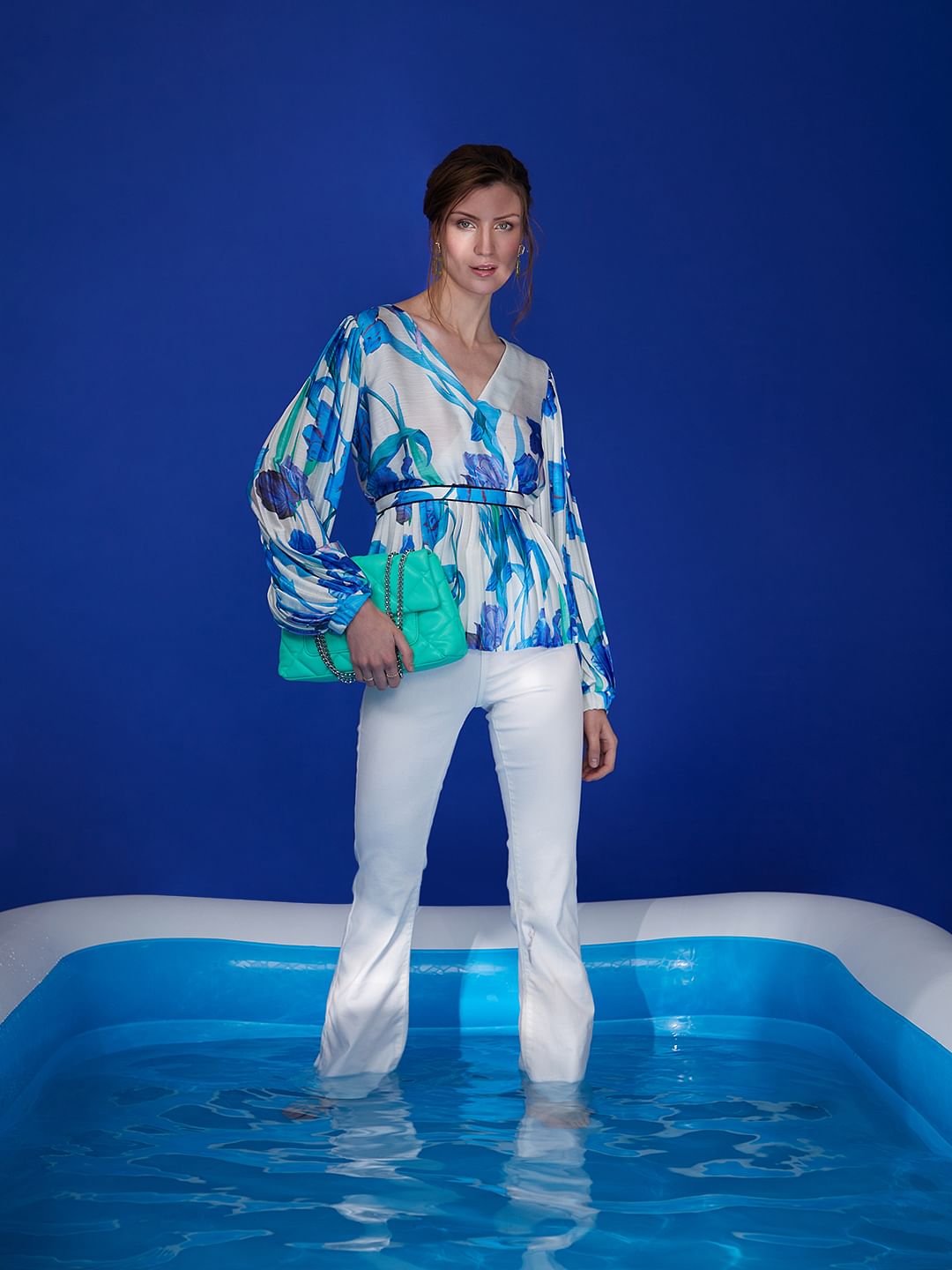 White Pleated Floral Top