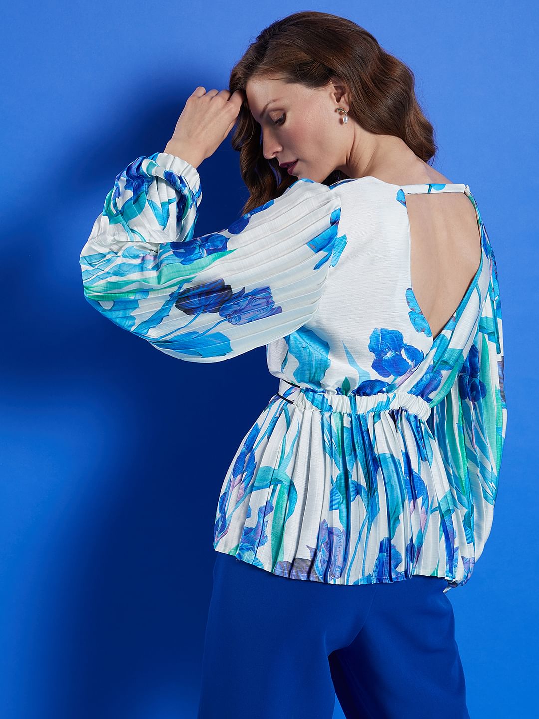 White Pleated Floral Top