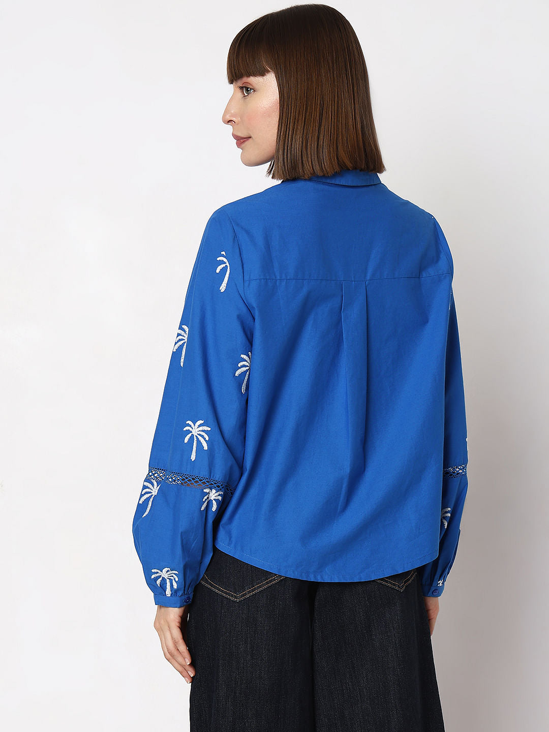 Blue Floral Embroidered Shirt