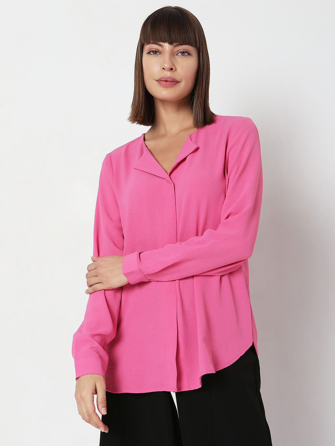 Pink Folded Collar Top