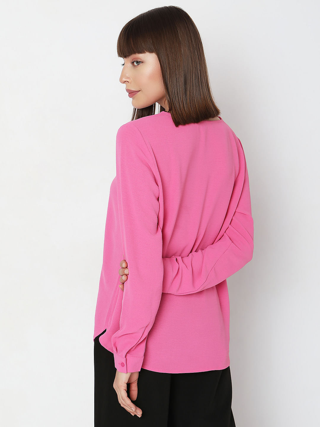 Pink Folded Collar Top