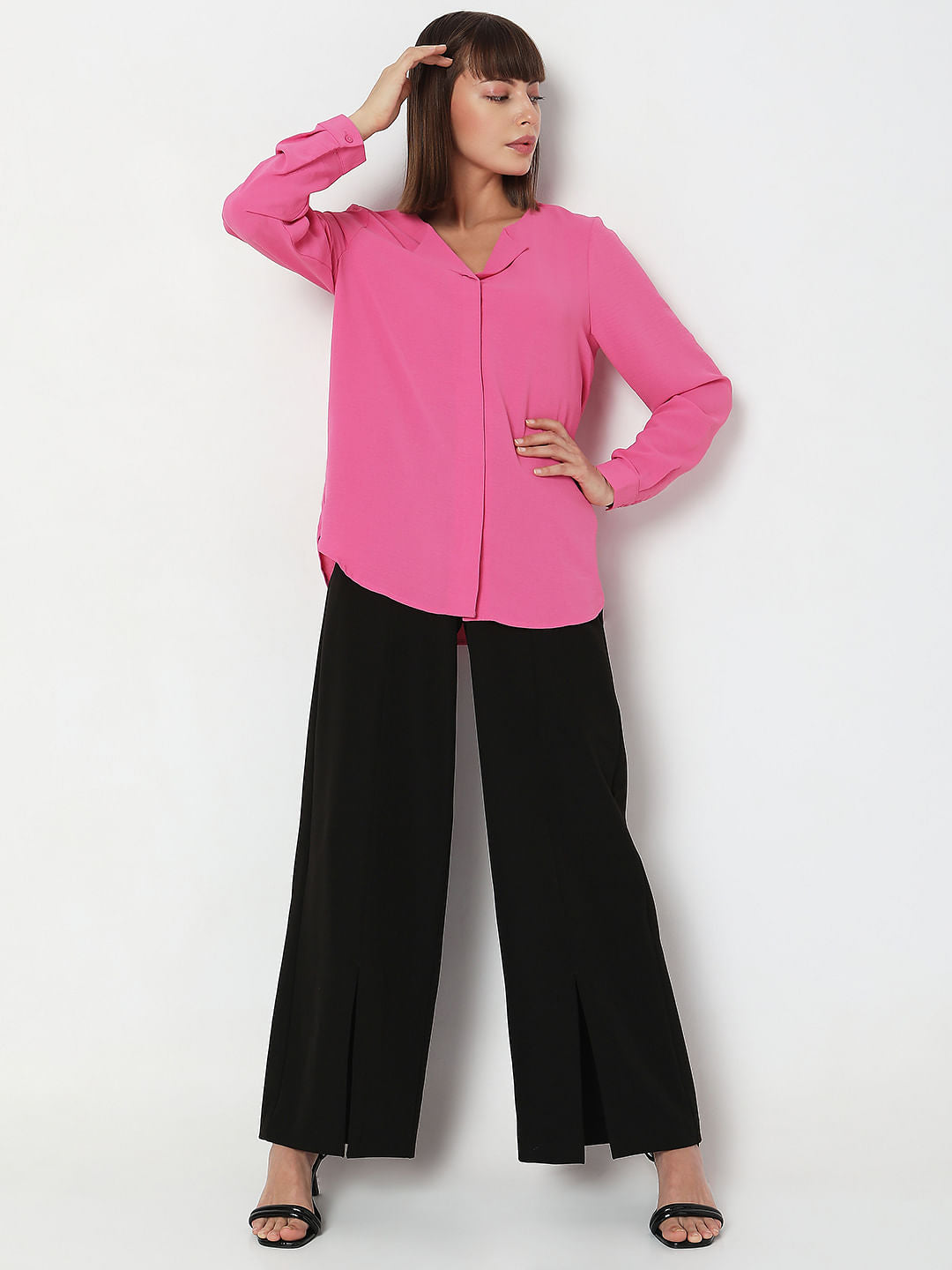 Pink Folded Collar Top