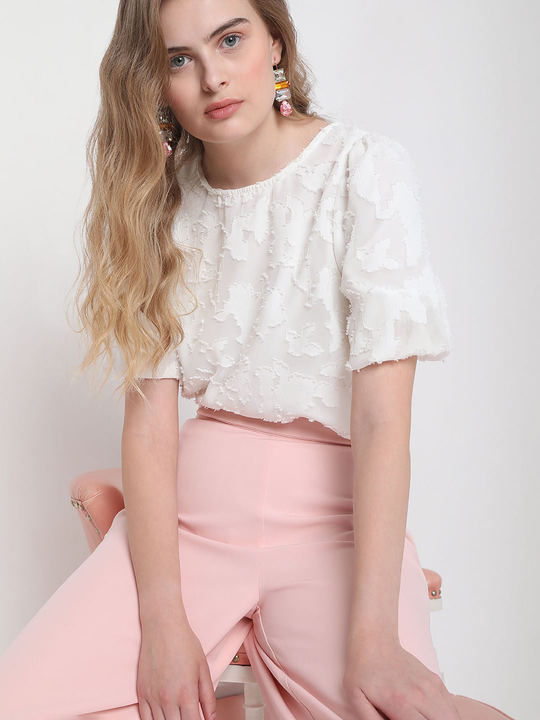 White Abstract Print Top