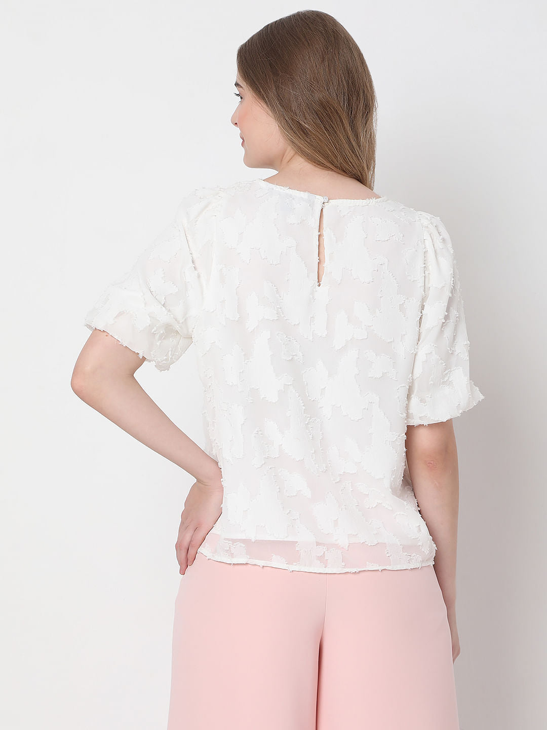 White Abstract Print Top