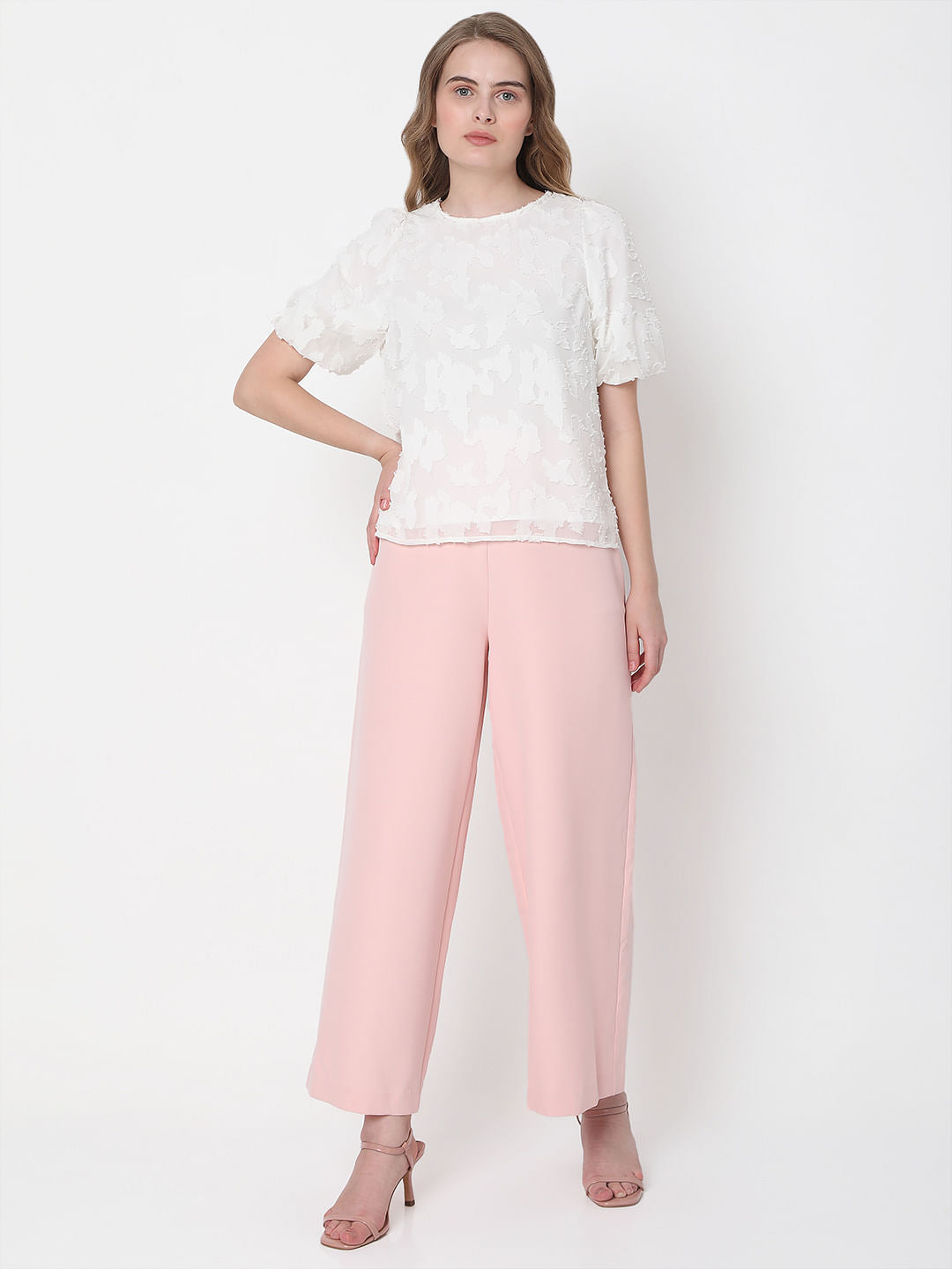 White Abstract Print Top