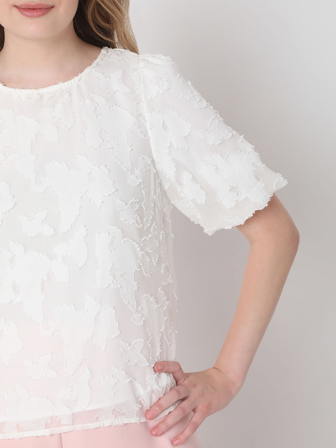 White Abstract Print Top