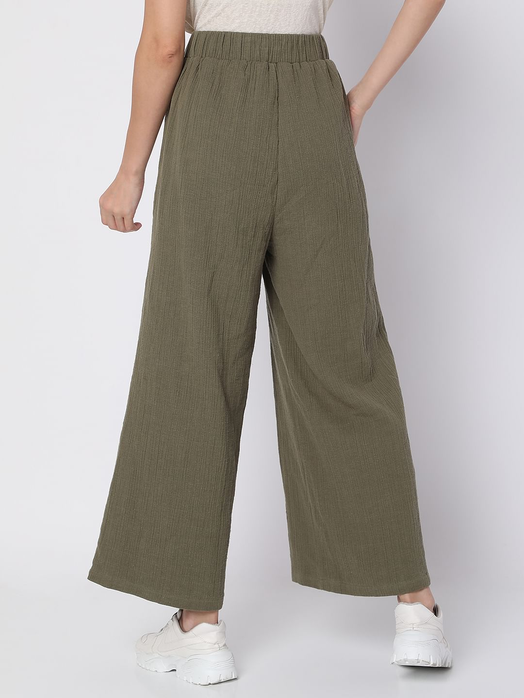 Green High Rise Wide Leg Pants