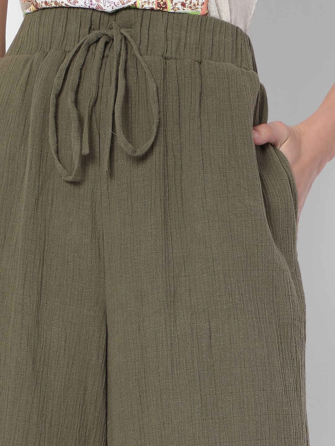 Green High Rise Wide Leg Pants