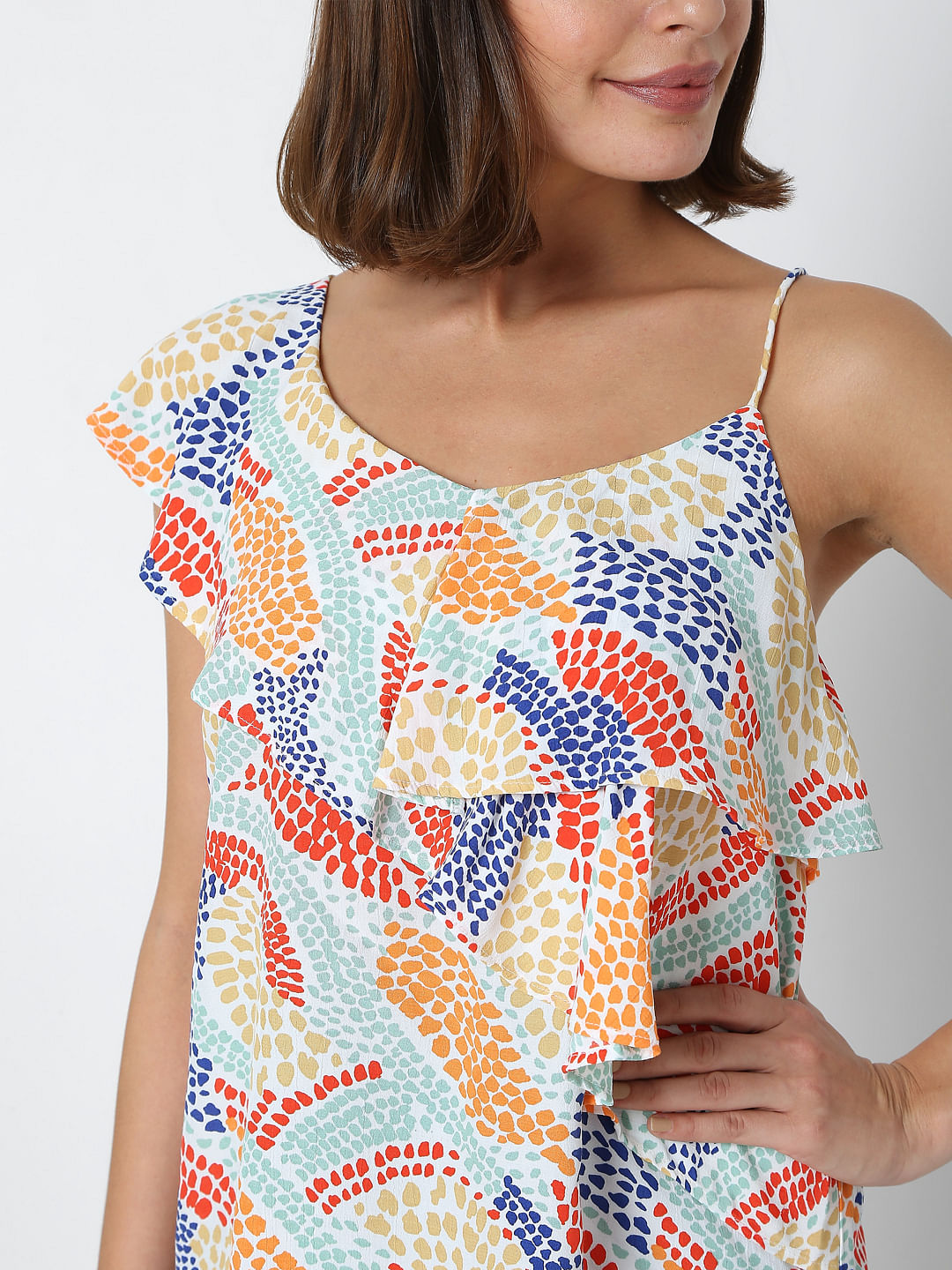 White Abstract Print Top